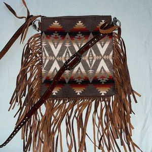 R.R.T. Palo Duro Pacific Crest Pendleton fringe bag with antique sliver hardware
